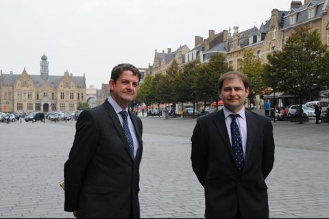 Andrew Caplen and Mickael Laurens outside the Cloth Hall, Ypres